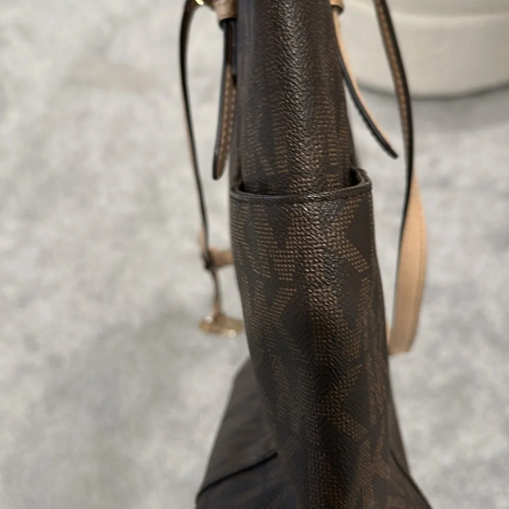 MICHAEL Michael Kors Brown Signature Coated‎ Leather Jet Set East West Tote
